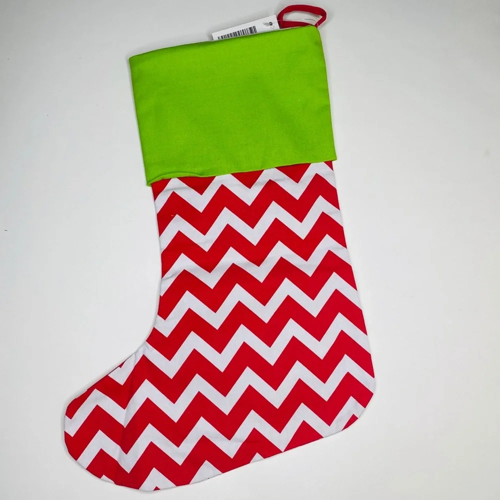 Christmas stocking bright chevron red green‎